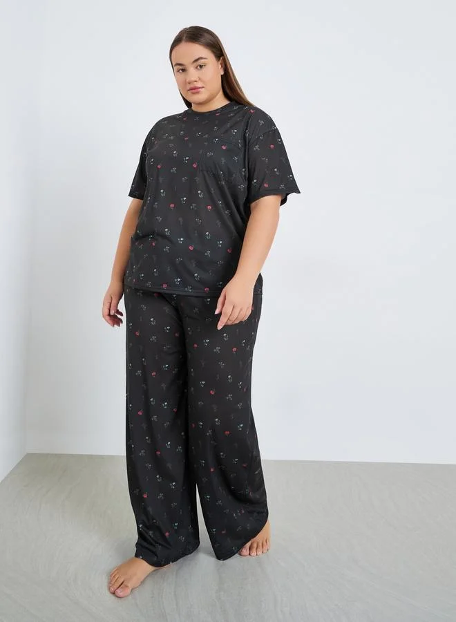 ستايلي طقم بيجاما من بنطال وتيشيرت بمقاس كبير